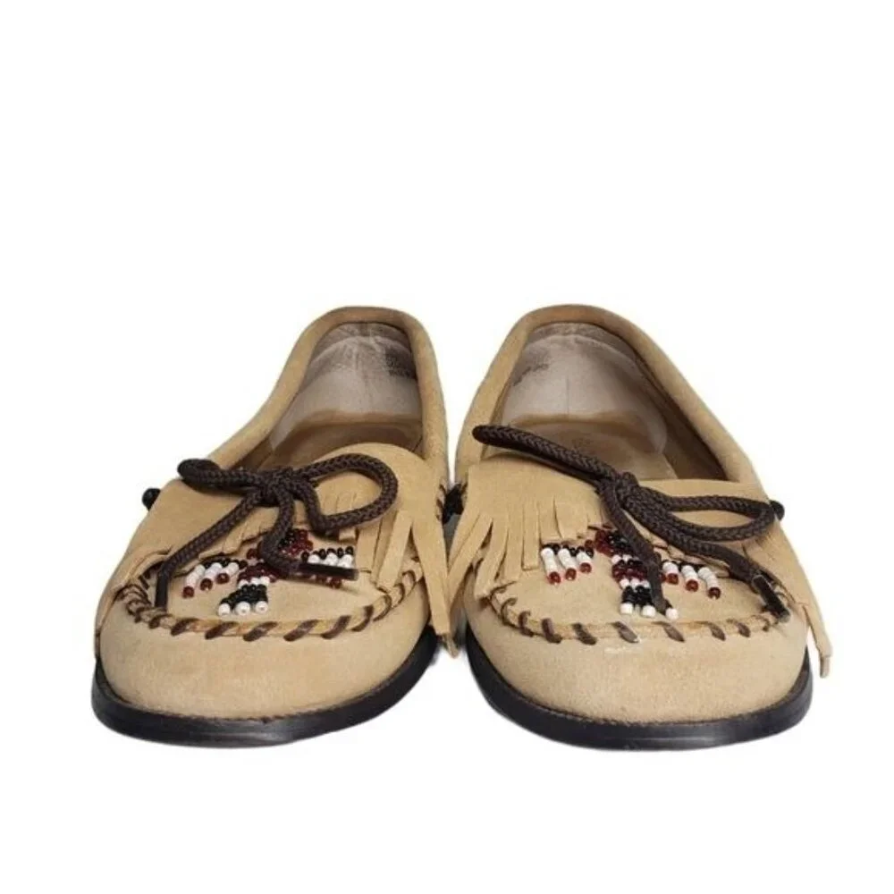 Glory II Suede‎ Moccasin Loafers Beaded Indian Design Shoes Women's Size 8.5